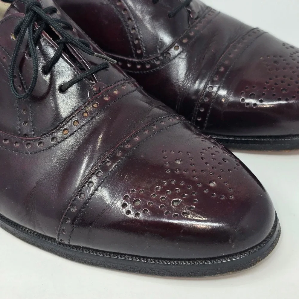 Gran Emyco Mens Burgundy Leather Cap Toe Brogue Oxford Dress Shoes 11 M 137182